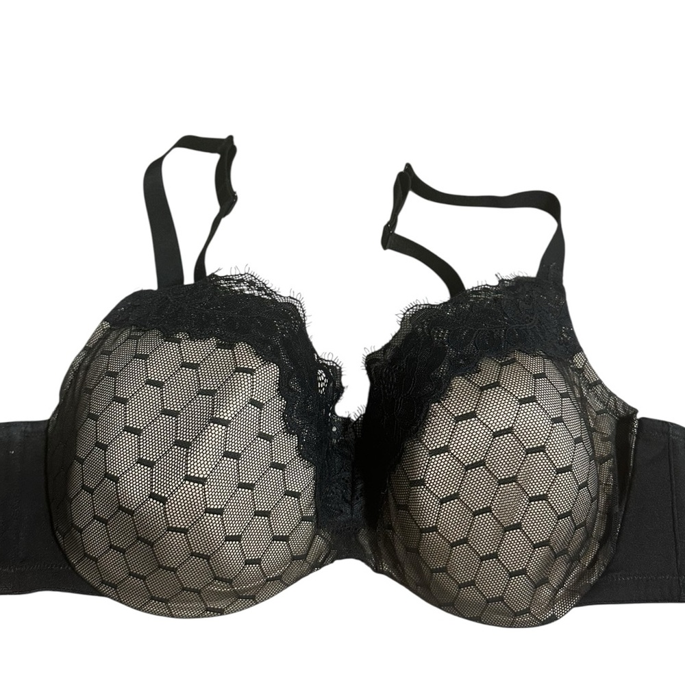 Cacique Black Lace Trim Balconette Bra 40C